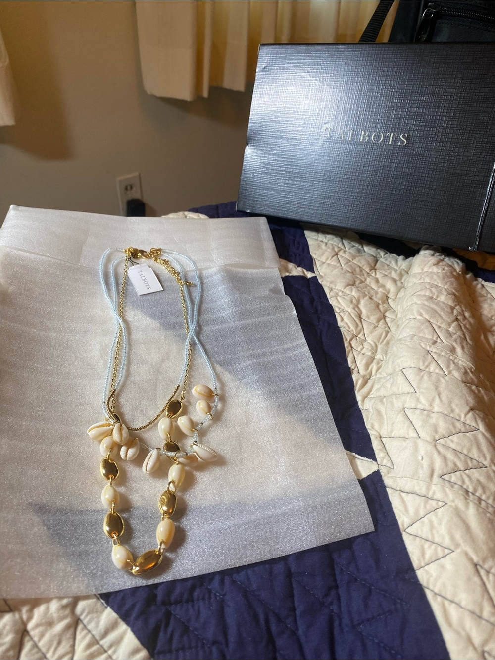 Talbots Gold and Cream Triple -Strand Shell Necklace NRFB